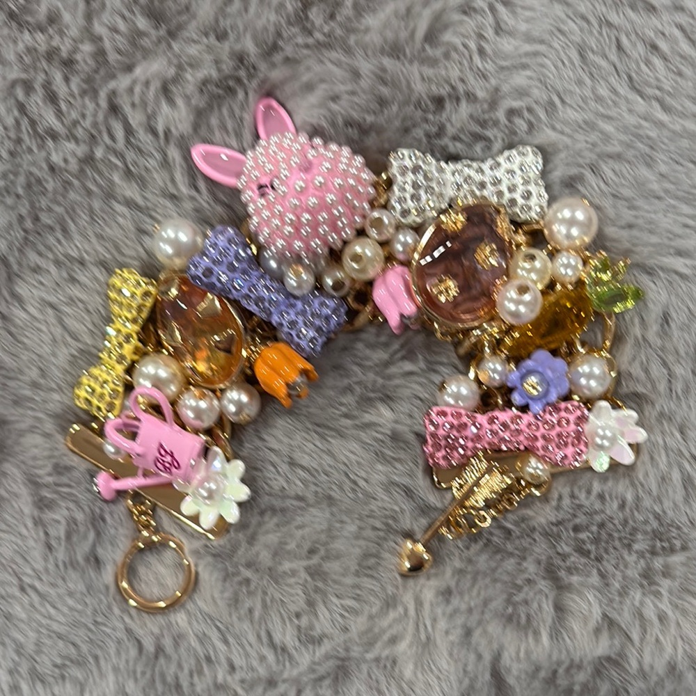Colorful Charm Bracelet with Pearls and Bows perfect for Easter